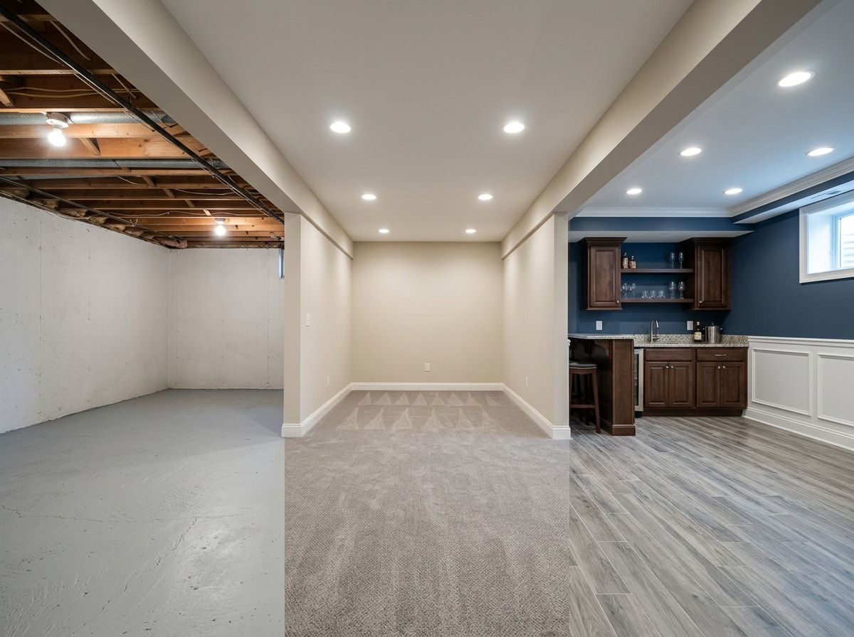 Basement finishing cost breakdown chart for budget, mid-range, and high-end projects in Cary, NC