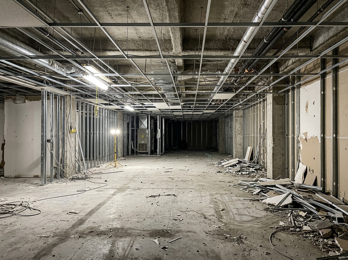 Interior commercial strip-out demolition work in progress inside an office space
