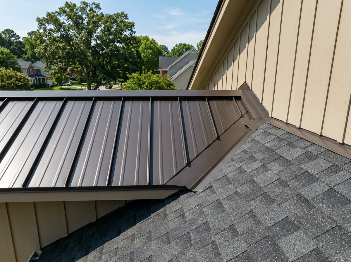 Luxury home addition in Garner, NC with a matching standing seam metal roof tie-in