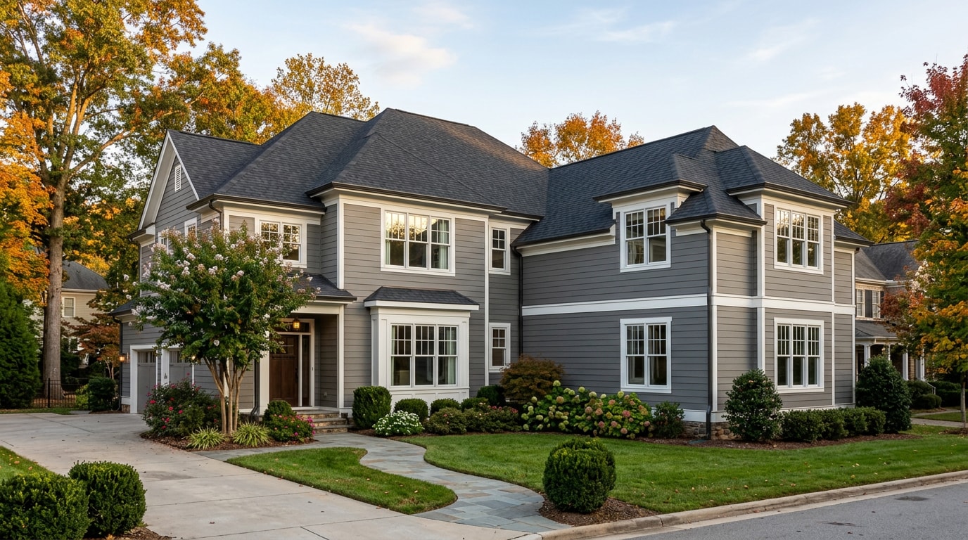 Completed luxury home addition in Garner, NC with matching roofline and siding Completed luxury home addition in Garner, NC with matching roofline and siding