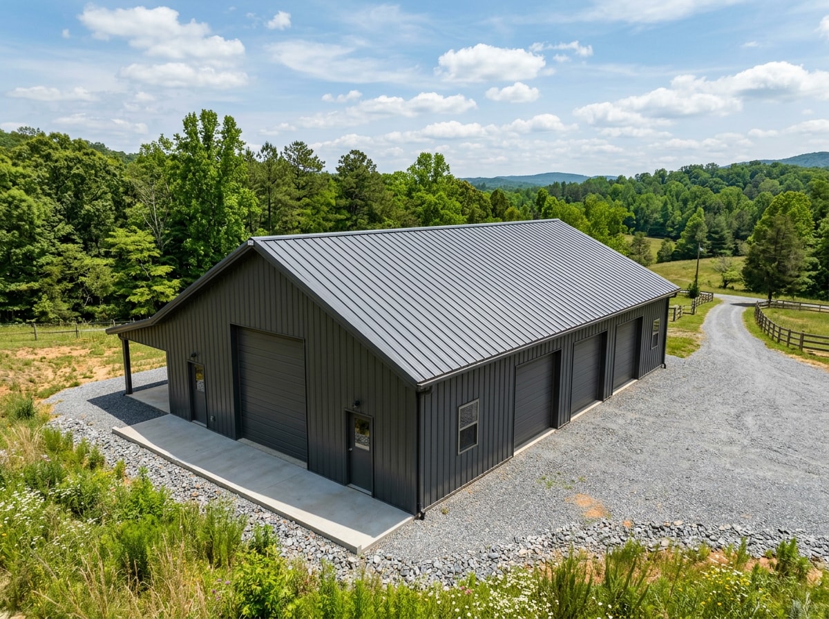 Standing seam metal roof installed over a completed steel-framed structure
