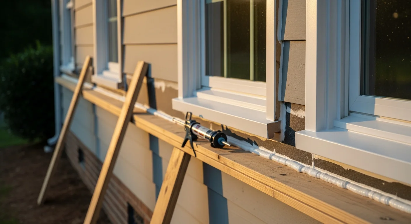 Freshly installed exterior trim boards framing a window on a single-family home in Raleigh, NC, with clean corner joints and sealed edges visible against the siding. The trim shows consistent profile alignment along the window surround and adjacent wall surface.