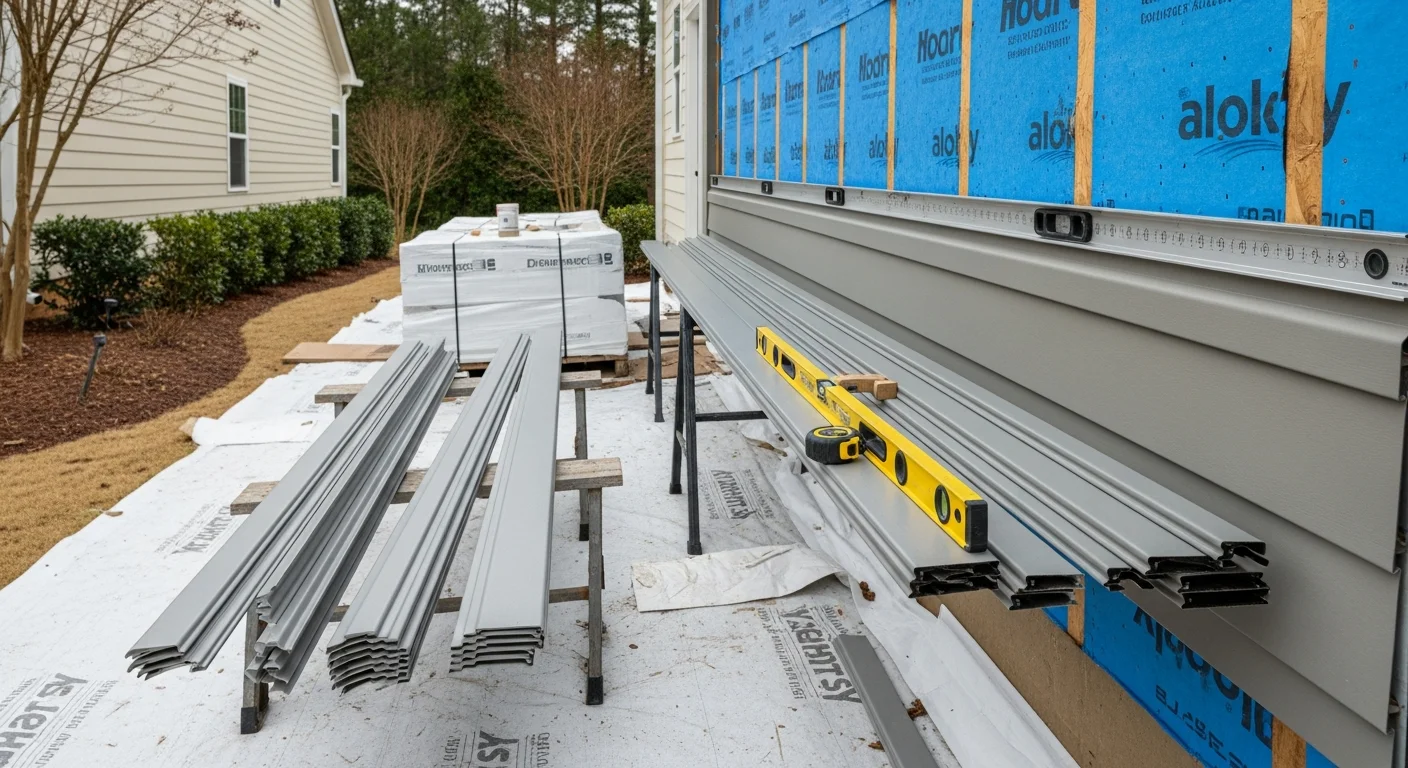 New siding installed on a single-family home in Raleigh, NC, with clean panel lines and finished trim around windows and corners. The exterior shows a completed installation on a residential property typical of the Raleigh area.